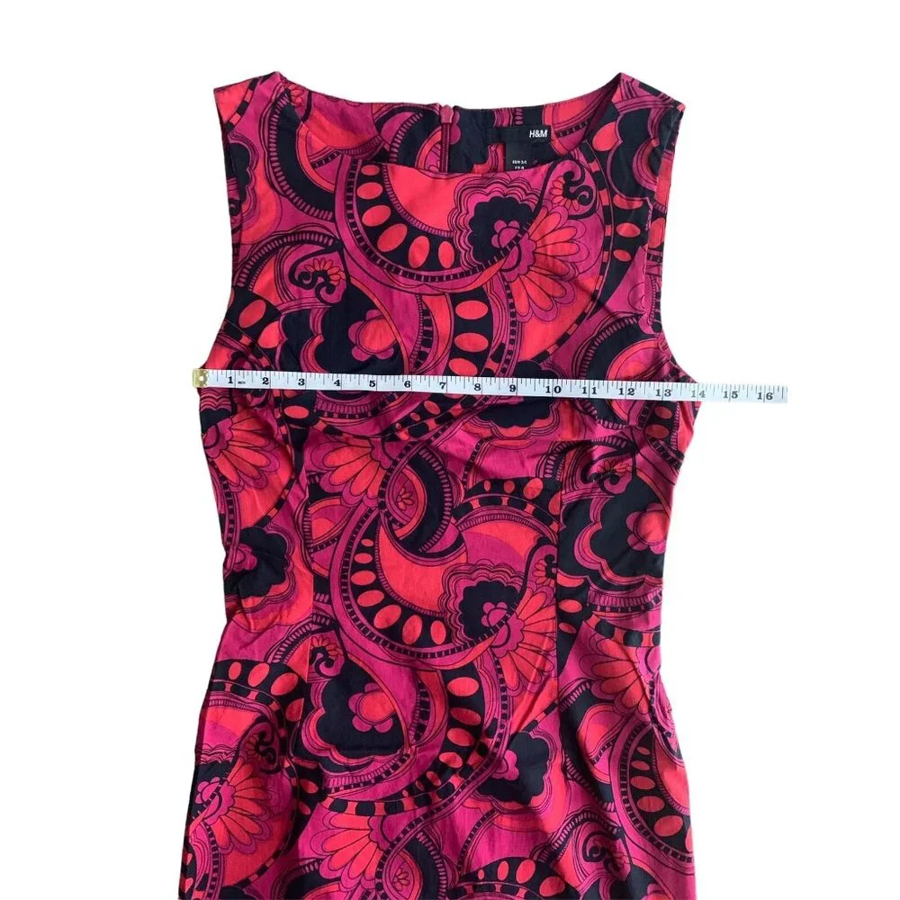 H&M Junior Red & Black Printed Sleeveless Boat Neck Sheath Dress Size 4 Small - Picture 6 of 11